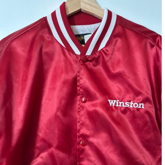 Swingster Vintage Winston Flashpoint Satin Bomber Jacket Embroidered Red USA - Picture 2 of 13